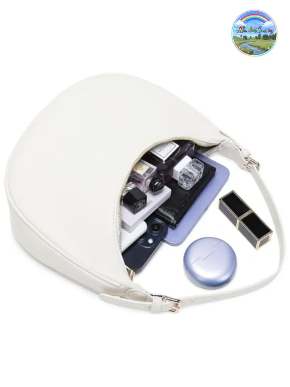 Small Faux Leather Crescent Hobo Crossbody Bag with Zipper